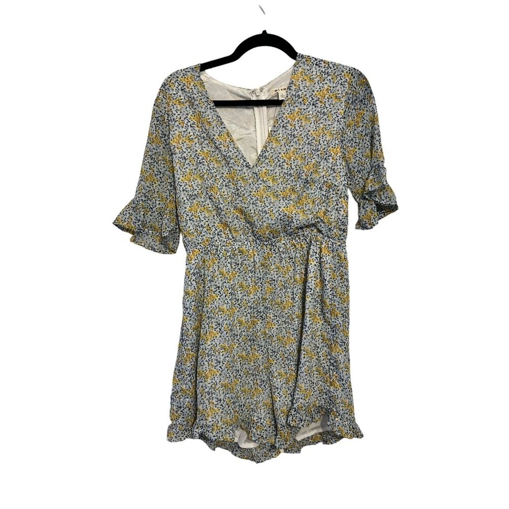 Mi Ami Romper Cottagecore Floral Blue Yellow Ruffle Sleeve Size L NWT